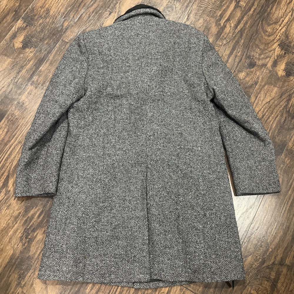 Vintage Botany Weather Topper Coat / Overcoat 40 Long Herringbone Faux Fur Lined - Picture 2 of 13